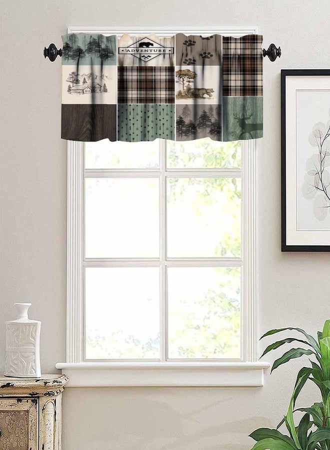 Kurtect Rustic Lodge Window Valance Retro Bear Deer Country Farmhouse Buffalo Plaid Short Curtains Rod Pocket Drapes Dining Room Bedroom Kitchen Living Room Office Drapes, 54x18in - Image 4